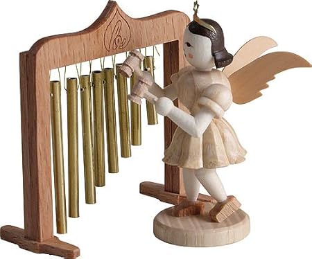 Blank Kunsthandwerk Kurzrockengel mit Röhrenglocken, natur - 6,6 cm