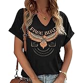 Vintage Rock Band T-Shirt Woman Retro Bird Shirt Eagle Graphic Tees Retro Music Shirt Casual Short Sleeve Tops