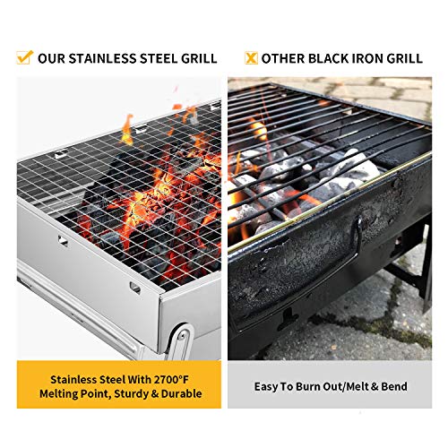 Sunkorto Folded Charcoal BBQ Grill Set, Stainless Steel Portable