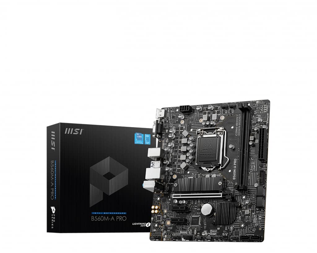 MSI B560M-A PRO Motherboard, Micro-ATX - Supports Intel Core 11th Gen Processors, LGA 1200-2 x DIMMs (5200MHz/OC), 1 x PCIe 4.0 x16, 1 x M.2 Gen4/3, 2.5G LAN