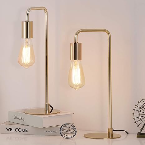 Amazon Com Edison Table Lamp Industrial Desk Lamps Set Of 2 Small Gold Metal Lamp Suit For Bedside Nighstand Dressers Coffee Table Study Desk In Bedroom Guest Room Home Improvement