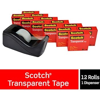Scotch Transparent Tape with C60 Desktop Dispenser, Versatile, Cuts Cleanly, Engineered for Office and Home Use, 3/4 x 1000 Inches, Boxed, 12 Rolls, 1 Dispenser (600K-C60)