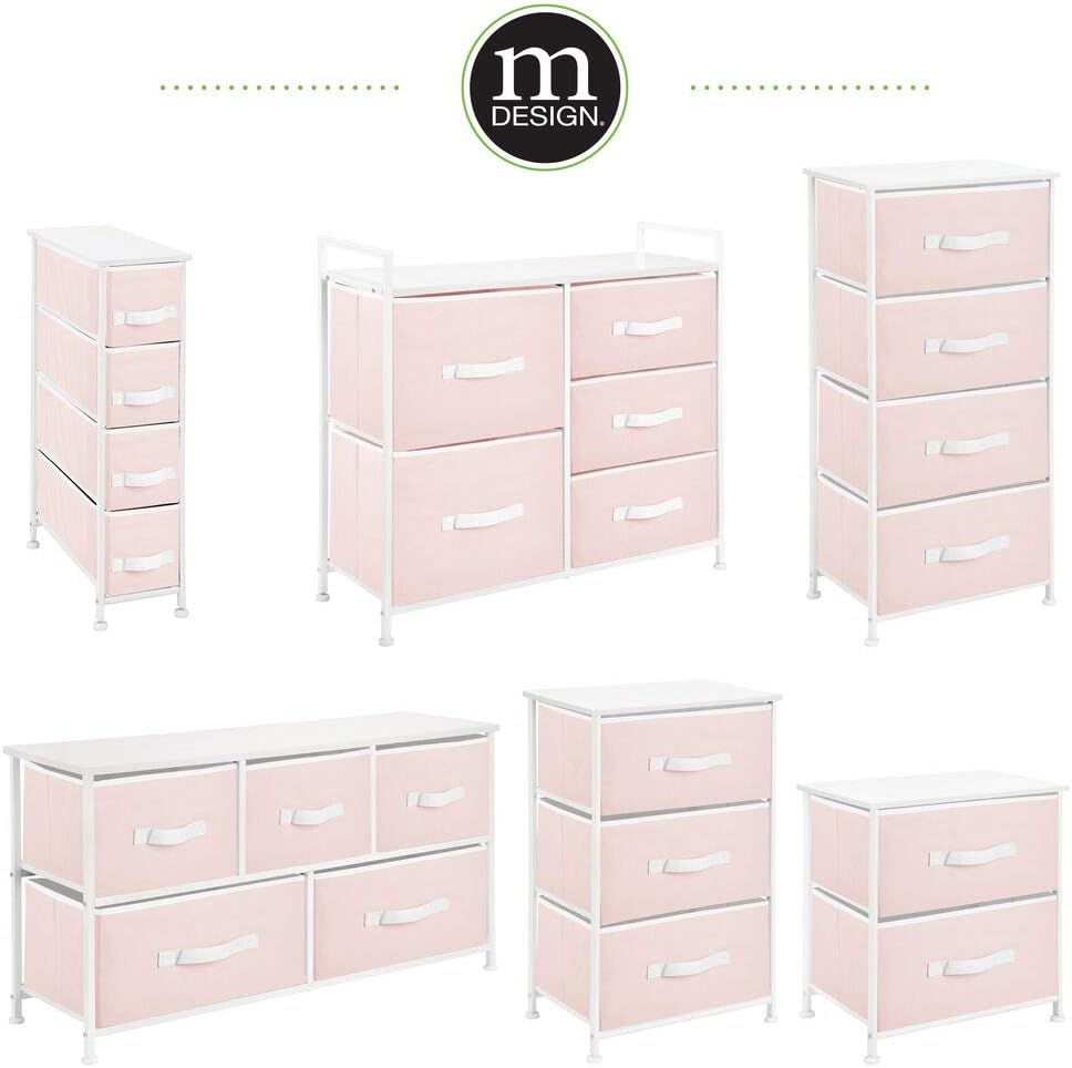 mDesign 3-Drawer Vertical Dresser Storage Tower - Sturdy Steel Frame, Wood Top and Easy Pull Fabric Bins - Multi-Bin Organizer Unit for Child/Kids Bedroom or Nursery - Light Pink/White: Home & Kitchen