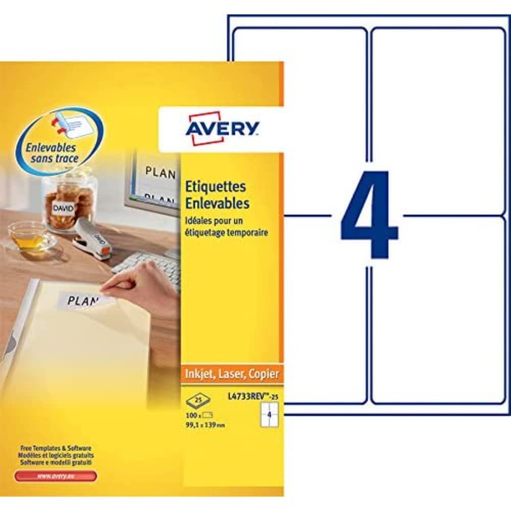 Avery UK 99.1 x 139mm Rectangular Self-adhesive Labels - White (Pack of 100)