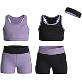 Essenclo Girls Clothing Athletic Sets Sleeveless Crop Tank Tops & Bike Shorts Cheer, Gymnastics, Volleyball Size 3-16 (5 Pcs)