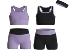 Essenclo Girls Clothing Athletic Sets Sleeveless Crop Tank Tops & Bike Shorts Cheer, Gymnastics, Volleyball Size 3-16 (5 Pcs)