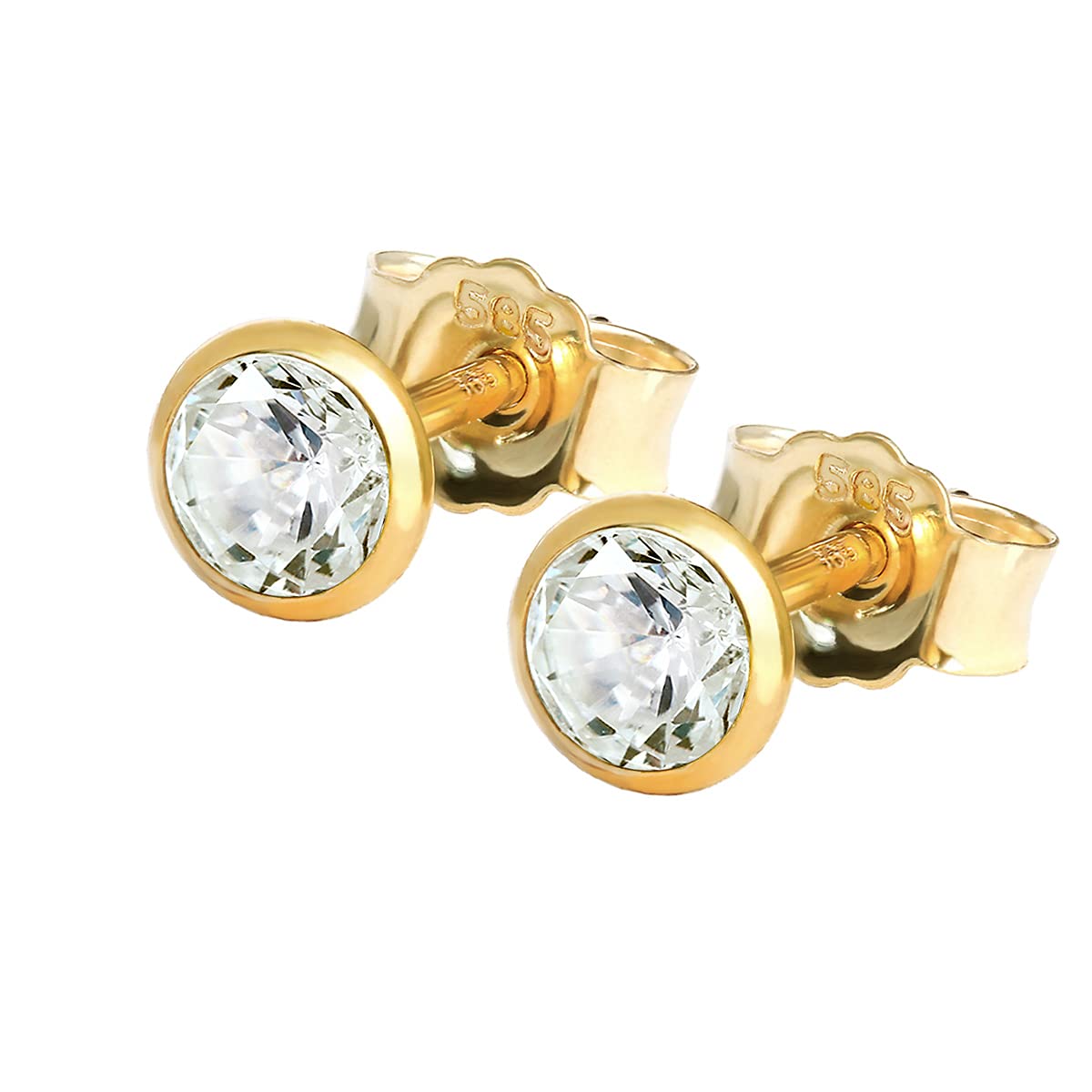 NKlaus pair of stud earrings 4,0mm yellow gold earrings Zirkonai white 1767