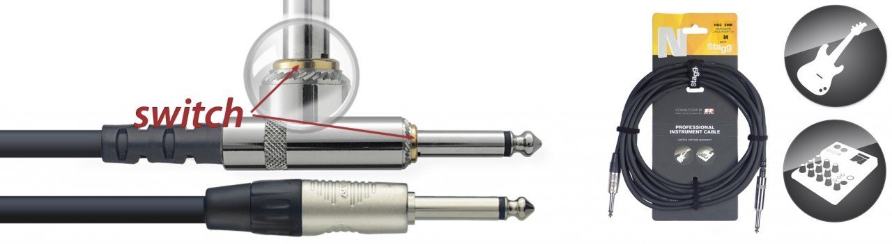 Stagg 21430 6 m "1x Jack/1x Jack" Instrument Cable with Mute Switch - Black