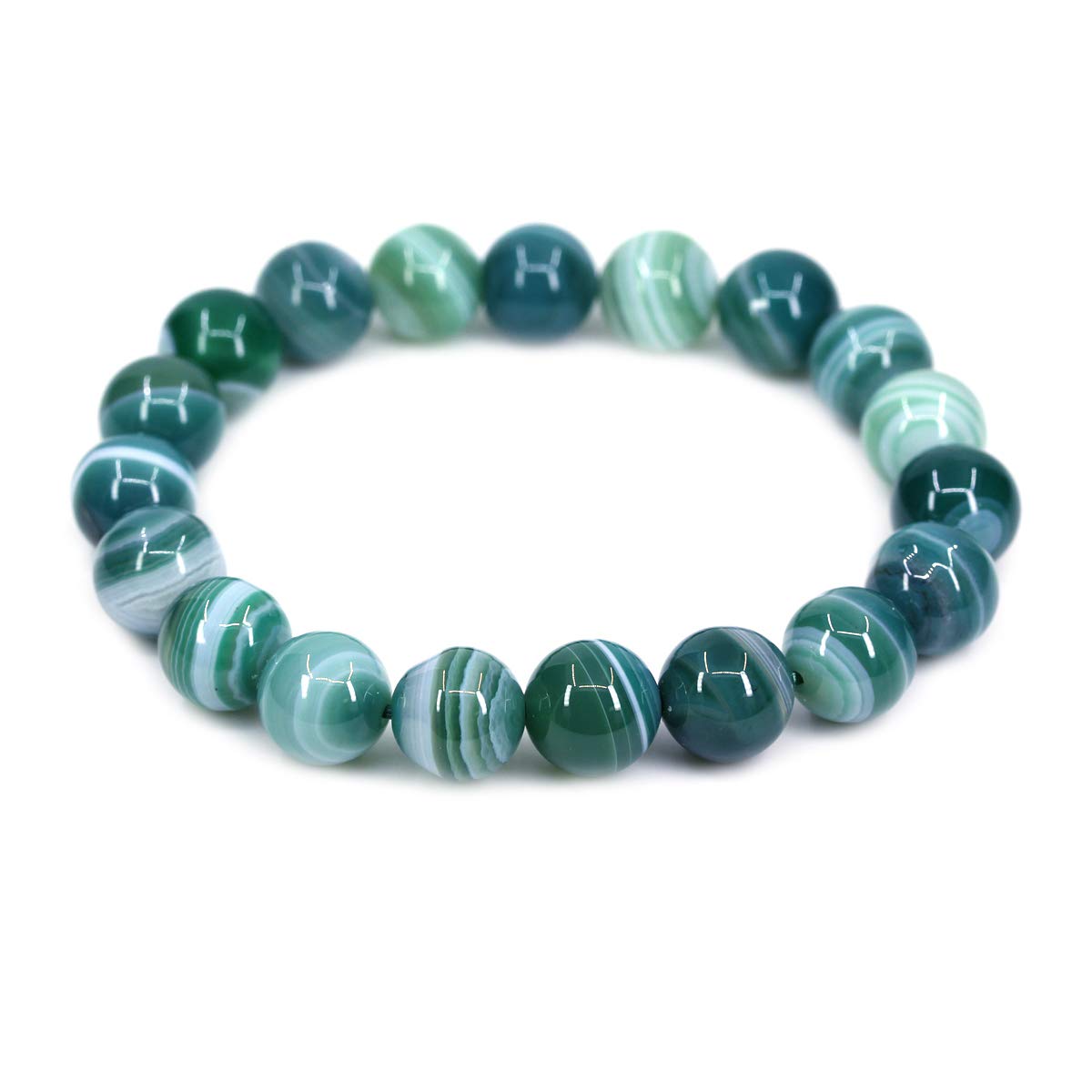 CHENYUE Natural Green Banded Agate Gemstone 10mm Round Beads Stretch Bracelet 7" Unisex โ image 1