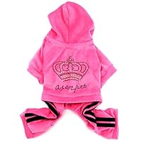 SMALLLEE_LUCKY_STORE Pet Clothes for Small Dog Cat Soft Velvet Crown Jumpsuit Coat Hooide Pajamas Tracksuit Pink L