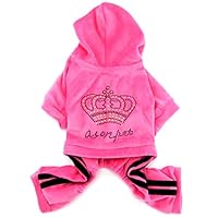 SMALLLEE_LUCKY_STORE Pet Clothes for Small Dog Cat Soft Velvet Crown Jumpsuit Coat Hooide Pajamas Tracksuit Pink L