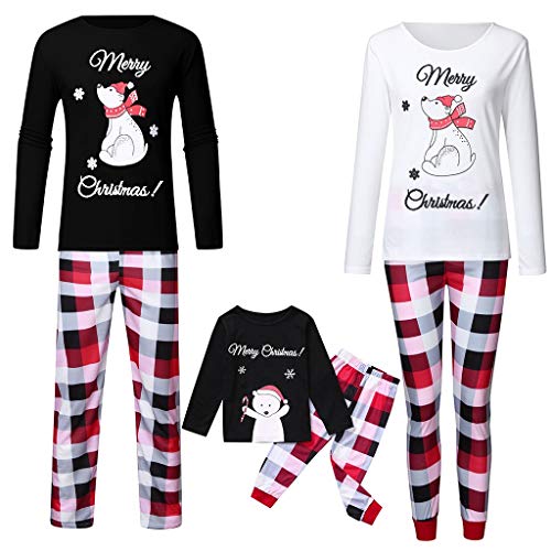 Family Matching Christmas Pajamas Set,Crytech Comfy Soft Cute Cartoon Snowman Smowflake Sleepshirt Top and Checkered Lounge Pant Parent Children Kid Xmas Holiday Sleepwear Pj Outfit (1-2 Years, Kid)