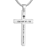 Fiusem Bible Verse Cross Necklace for Men, Stainless Steel Mens Necklace, Black/Gold/Silver Tone Cross Pendant for Men