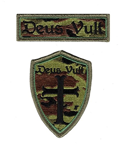 Deus Vult Cross Shield christian Templar Knight in God Wills Hook Patch 2pc Camo
