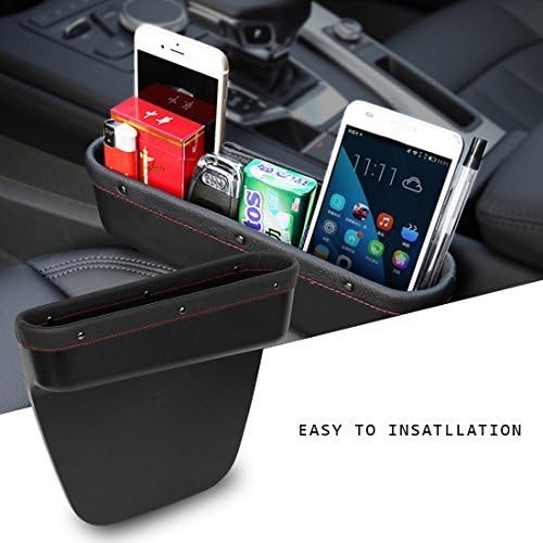 Console Side Pocket, PU Leather Car Seat Gap Filler Organizer Catcher with Cup Holder, Pack of 1 (Black)