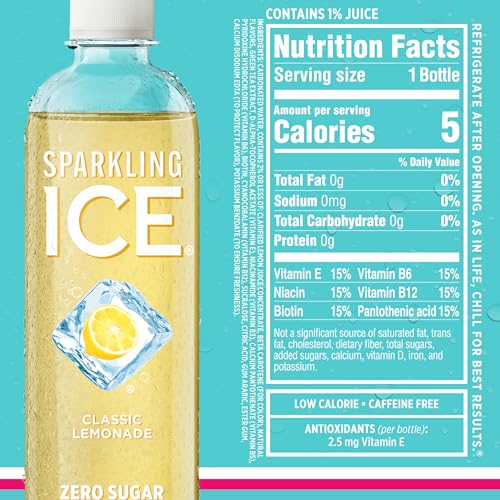 SPARKLING ICE BLUE VARIETY PACK, ZERO SUGAR SPARKLING WATER, WITH VITAMINS AND ANTIOXIDANTS, 17 FL OZ, 12 COUNT (CLASSIC LEMONADE, STRAWBERRY WATERMELON, GRAPE RASPBERRY, LEMON LIME)