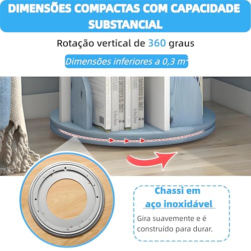 Estante Giratória Livros, 3 Andares, 98 * 40CM, 360° Estante Giratória, Livro