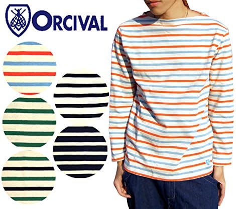 Amazon オーチバル Orcival メンズ 長袖ボーダーカットソー B211 ボーダー フランス製 5 L Ecru Clover Tシャツ カットソー 通販