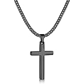 Fiusem Cross Necklace for Men, Silver Tone/Black/14K Gold Plated Mens Cross Necklaces with 3.5mm Chain and Stainless Pendant, Cuban Chain 16-24 Inches