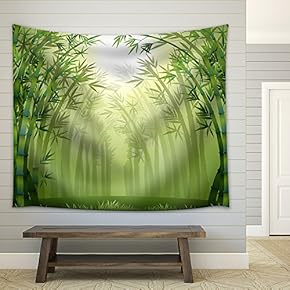 Illustration of The Bamboo Trees Inside The Forest - Fabric Wall Tapestry Home Decor - 51x60 inches