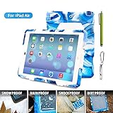 ACEGUARDER Apple Ipad Air Ipad 5 Case Waterproof Rainproof Shockproof Kids Proof Case for Ipad 5 (Gifts Outdoor Carabiner + Whistle + Handwritten Touch Pen) (Aceguarder Brand) (NAVY/WHITE)