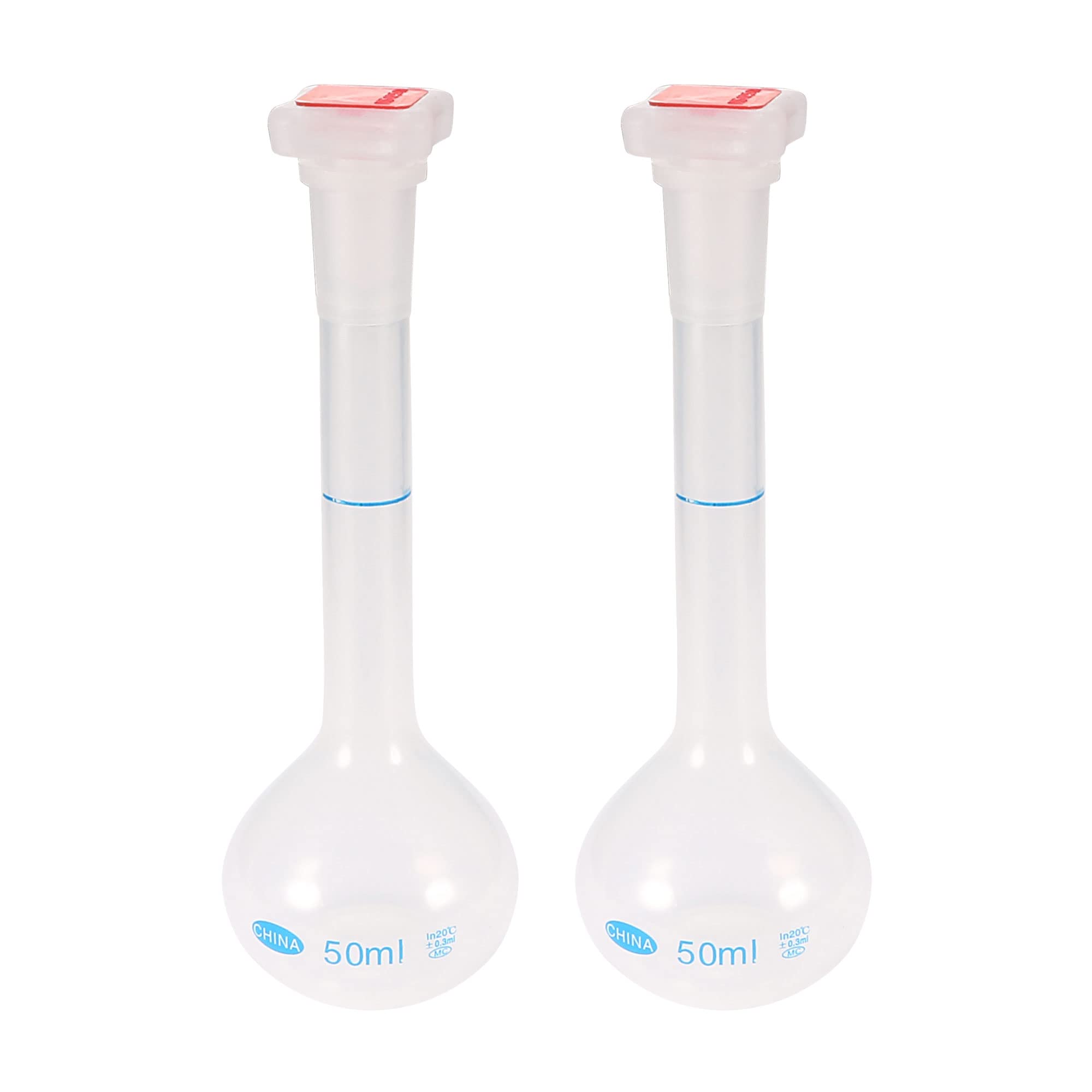 sourcingmap 2PCS 50ml Long Neck Clear Plastic Volumetric Measuring Flask Heatproof For Laboratory
