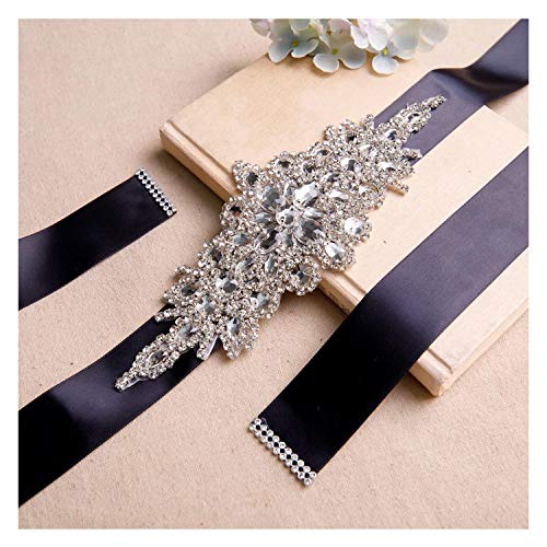 Vicokity Bridal Crystal Rhinestone Sash Belt With Ribbon For Wedding Party Prom Evening Dresses (175cm long, Black)