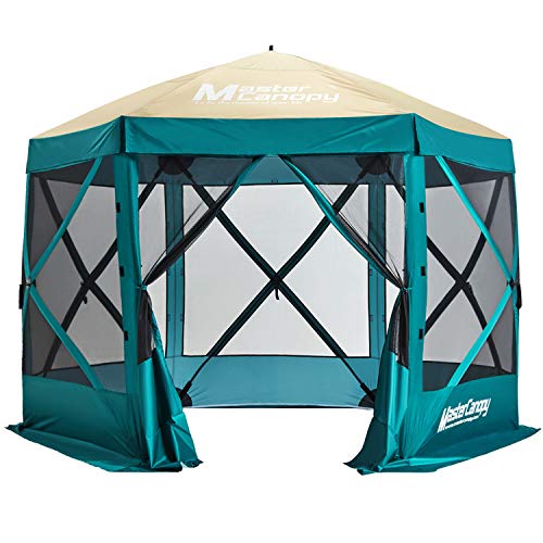 MasterCanopy Escape Shelter, 6-Sided Canopy Portable Pop up Gazebo Durable Screen Tent Bug and Rain Protection (6-8 Person), Emerald Green/Beige