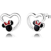 Heart Mouse Earrings for Teen Women Sterling Silver Hpoallergenic Love Heart Shaped Stud Earrings Lovely Lightweight Cute Animal Black Mouse Bow Earring Dainty Jewelry Gifts for Daughter Granddaughter