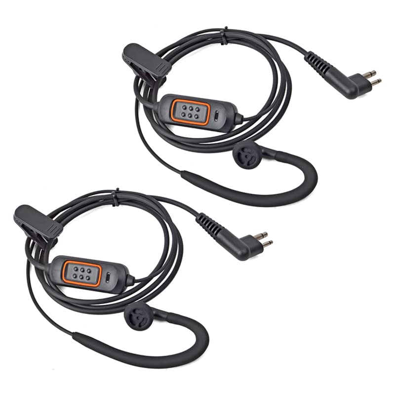HYISHIKRA Radio Earpiece Compatible with DP1400 CP040 GP300 GP88 Walkie Talkie, G-shape Hose Ear Piece with Mic and PTT for Security Bodyguard (2 PACK)