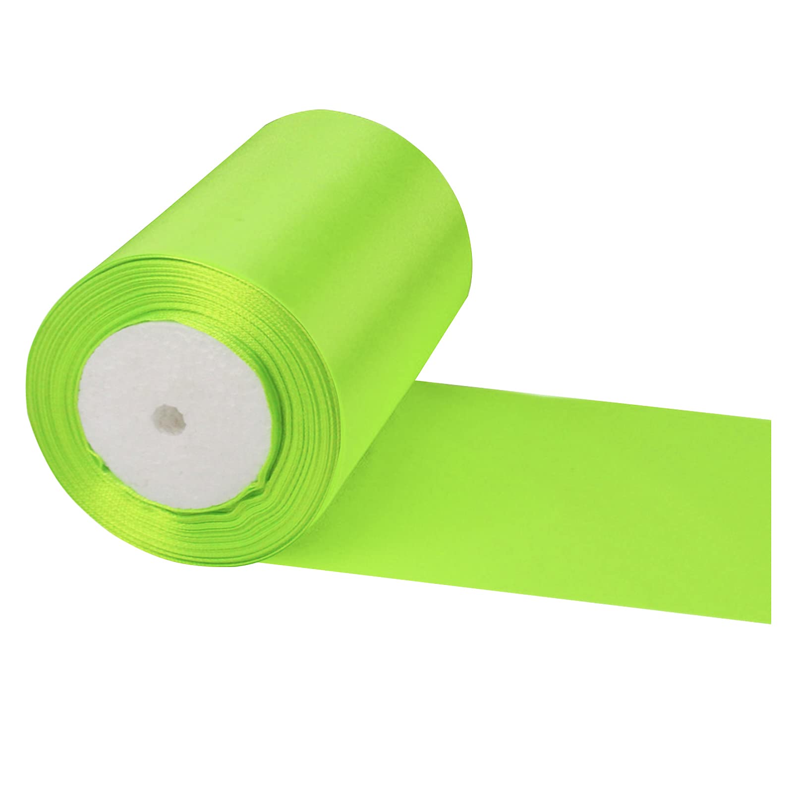 Wide Thick Fluorescent Green Ribbon 10CM for Gift Wrapping, 23M 4Inch Big Satin Xmas Large Bow Car Christmas Ribbon Gift for Crafting, Wedding Car, Presents, Cake Decorations