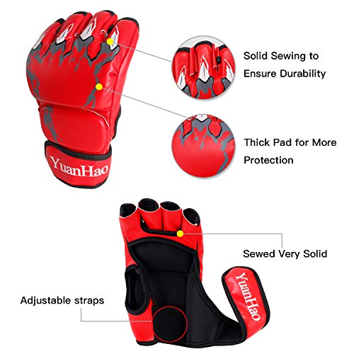 MMA Gloves Kickboxing Punching Gloves - Half-finger UFC Boxing Fight Gloves with Adjustable Wrist Band for Men Women for Muay Thai Sanda Sparring Bag Training Mixed Martial Arts Red One Size Fits Most - Thumbnail 4