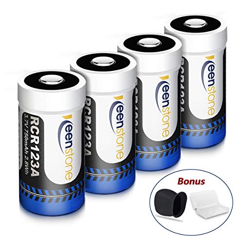 Keenstone RCR123A Rechargeable Batteries, 4Pcs 750mAh RCR123A Protected Rechargeable Li-ion Batteries with Camera Skin and Battery Case for Arlo VMS3030/3230/3330/3430 Cameras