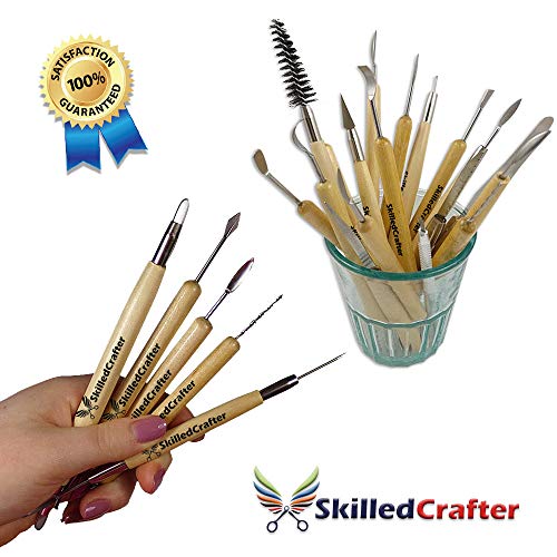 Skilled Crafter Clay Modeling Tools for Professional Sculptors. 18 Double Ended Carvers & Modelers for Sculpting, Trimming & Pottery Carving. for Sculpey, Polymer, Ceramics, Dough, Wax