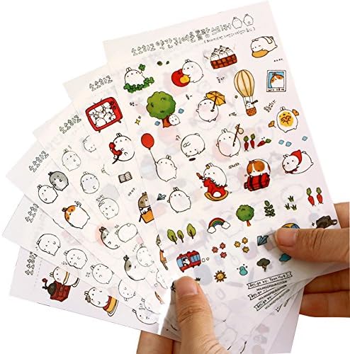 Vommpe Stickers for Scrapbooking Self-Adhesive Cute Ablum Stichers for Diary Photo Memo Decoration Transparent Assorted Patterns Cartoon Rabbit Labels Stickers 6 Sheets
