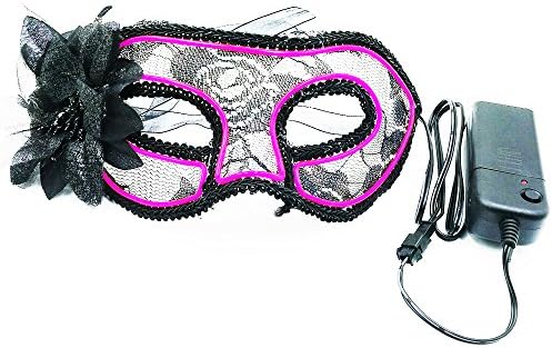 Light Up Venetian Mask Women LED Costumes Halloween Rave Mardi Gras Masquerade Glow in Dark Party (PINK)