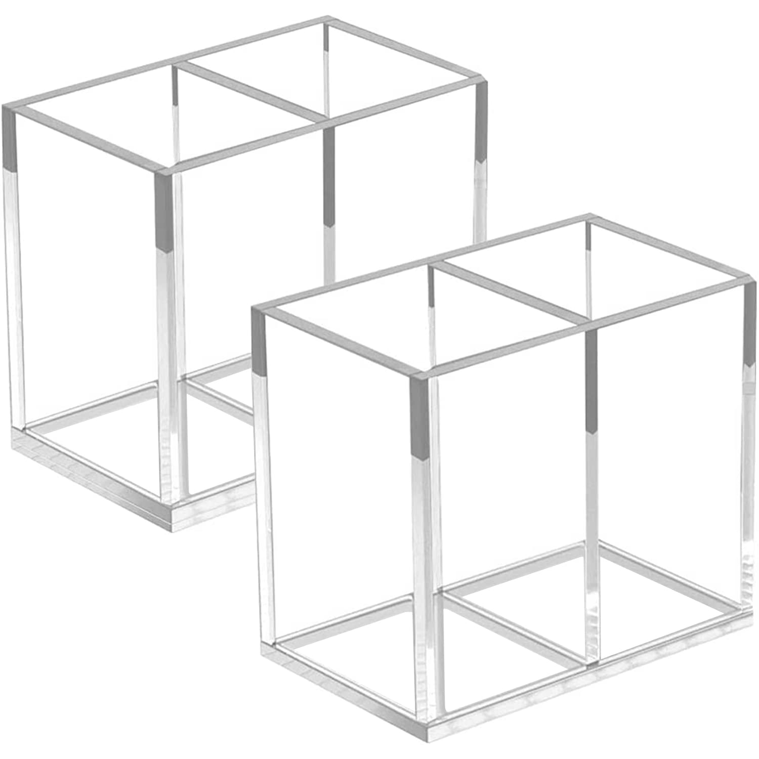 Photo 1 of ZUDEE 2pcs Makeup Brush Holder, Acrylic Clear Organizer For Cosmetics, Pen Pencil Cup Holder For Desk