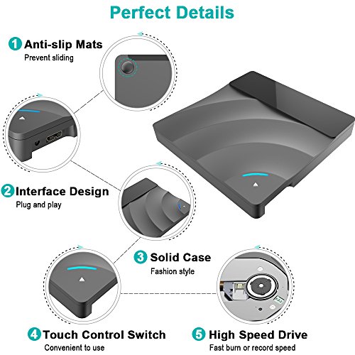 External CD DVD Drive VersionTech USB 3.0 Ultra Slim Portable Burner Optical CD+/-RW DVD +/-RW Superdrive for Apple Mac Macbook Pro Air iMac and laptop, Support M-DISC-Black - Thumbnail 3