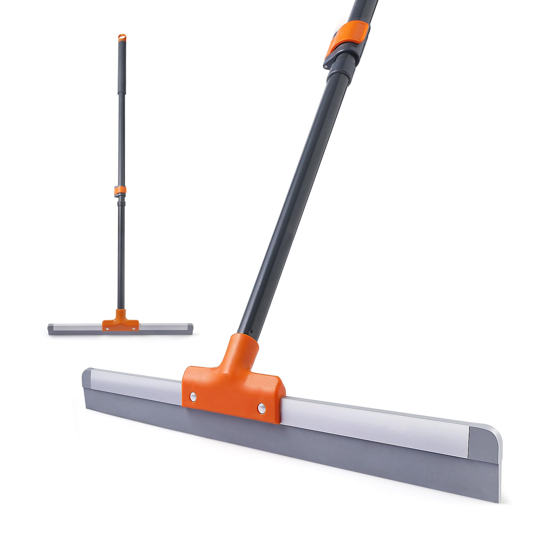CLEANHOME Wet Room Floor Squeegee Heavy Duty With Telescopic Handle 138cm,Shower Rubber Squeegee for Cleaning Floor Water, Foam and Hair (Orange Grey)