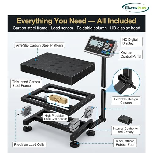 HavenPlus Computing Digital Scale with KG Price Calculator, High-Definition Display, Foldable, Black, for Luggage, Package & Shipping