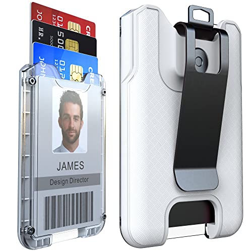 LIUGX Badge Holder/Card Holder/Portable Wallet with Metal Clip - Durable Polycarbonate ID/Credit Card Holder (Holds 1to 4 Cards) for Office, Laborer, Police, Work, White (X1)