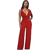 Jumpsuits for Women Casual Strapless Strap Sexy V Neck Ruched High Waist Wide Leg Overalls with Pockets