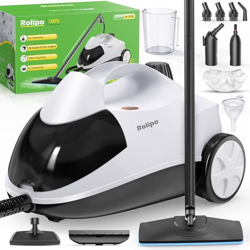 Rolipo Steam Cleaner 4 Bar Power 2000 W Max Tank 2 L Working Time 40 Minutes with Floor Cleaning Kit, Nozzles and Round Brush for Floors, Sofas, Upholstery and Cars