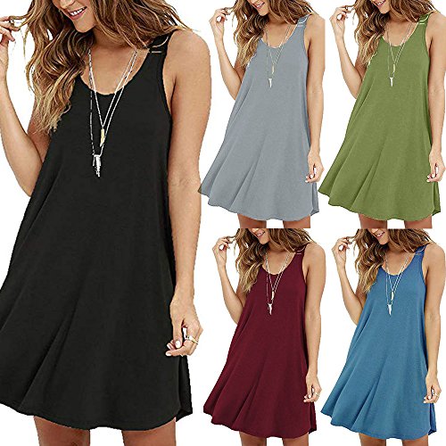 Corriee Women's Casual Solid Color O-Neck Swing Dress Sleeveless Loose T-Shirt Dresses Girtls Summer A-line Dress Black