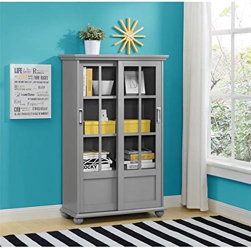 Avenue Green Aaron Lane Soft Grey Bookcase with Sliding Glass Doors Grey Finish