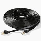 Hexagon Network - Ethernet Cable Cat7 Flat 50ft Black, Shielded (STP) Network Cable Cat 7 Flat Slim Ethernet Patch Cable, Internet Cable With Snagless RJ45 Connectors - 50 Feet Black