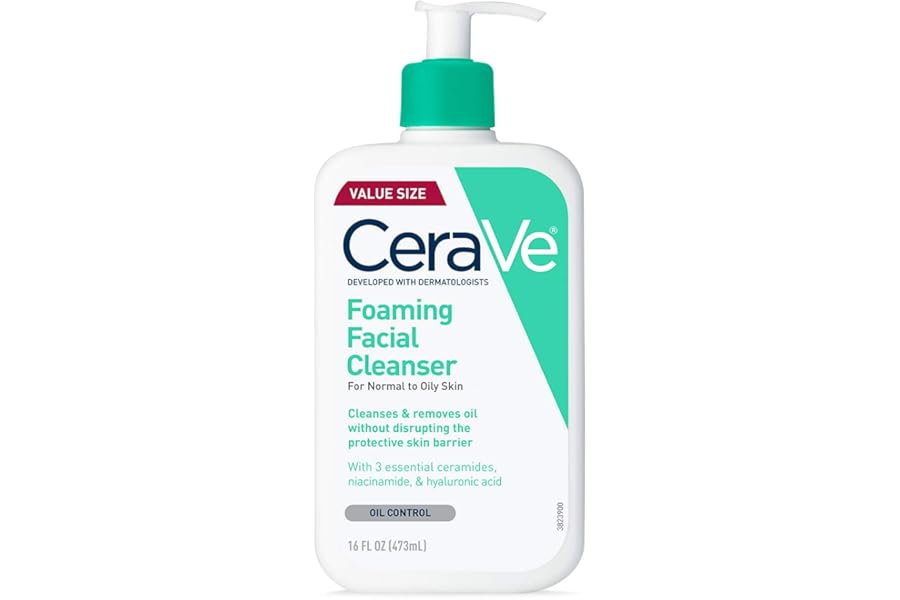 CeraVe Foaming Facial Cleanser, Daily Face Wash for Oily Skin, Hyaluronic Acid + Ceramides + Niacinamide, Fragrance Free & Paraben Free, Non-Drying Oil Control Face Wash, 16 Fluid Ounces