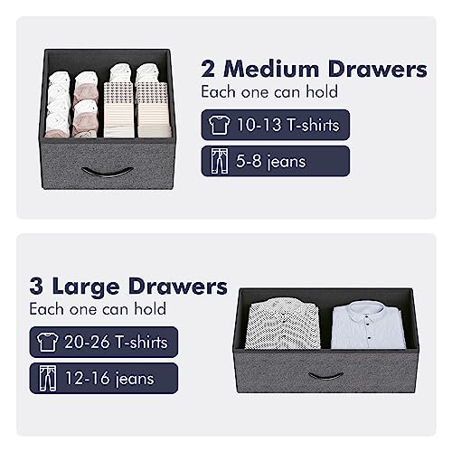 Garvee 5-Drawer Fabric Dresser, Tall Storage Organizer with Metal Frame & Wood Top, Easy Pull Handle Modern Chest of Drawers for Bedroom Hallway Entryway Closet