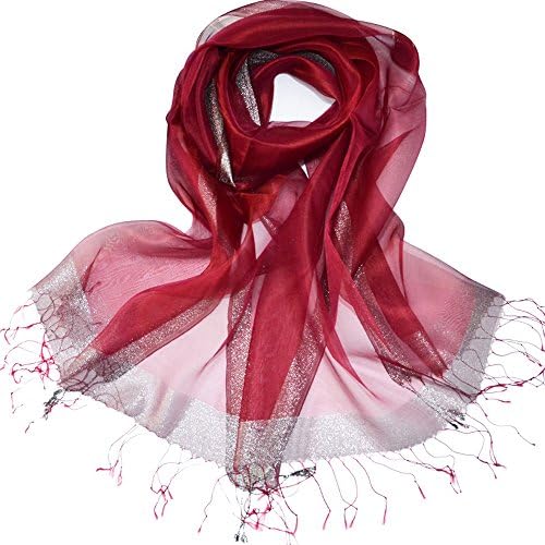 Herebuy8 Sheer Glitter Sparkle Shawl Wrap Fringe Prom Weddings Evening Scarfs for Women (Burgandy)