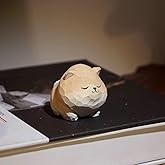 Hand Carved Red Shiba Inu Figurine with Round Wood Base – Cute Chubby Shiba Wooden Dog Statue, Handmade Desk Decor, Adorable Collectible Sculpture, Unique Gift for Dog Lovers & Pet Owners